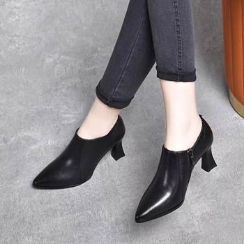 2024. aasta kevadel uued nude värvi kõrged kontsad naistele, paksu kontsaga, kevad- ja sügiskingad, elegantsed universaalsed, ehtsast nahast, sügava suuga, ühekihilised kingad, teravatipulised nahast kingad