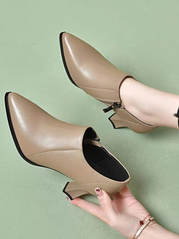 2024. aasta kevadel uued nude värvi kõrged kontsad naistele, paksu kontsaga, kevad- ja sügiskingad, elegantsed universaalsed, ehtsast nahast, sügava suuga, ühekihilised kingad, teravatipulised nahast kingad