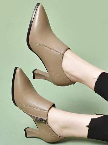 2024. aasta kevadel uued nude värvi kõrged kontsad naistele, paksu kontsaga, kevad- ja sügiskingad, elegantsed universaalsed, ehtsast nahast, sügava suuga, ühekihilised kingad, teravatipulised nahast kingad