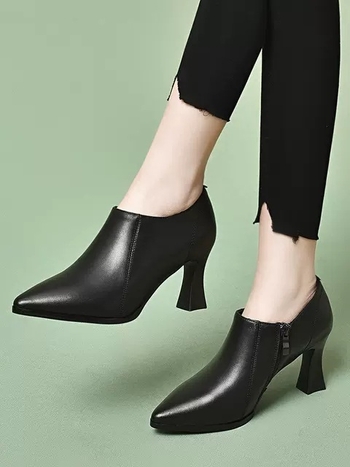 2024. aasta kevadel uued nude värvi kõrged kontsad naistele, paksu kontsaga, kevad- ja sügiskingad, elegantsed universaalsed, ehtsast nahast, sügava suuga, ühekihilised kingad, teravatipulised nahast kingad