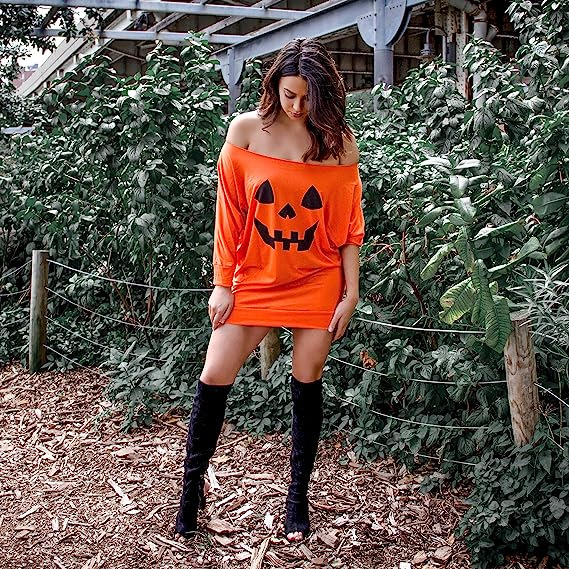 Halloween európai és amerikai határokon átnyúló tök mosolygós női felső, laza szexi hosszú ujjú, nagy kerek nyakú, középhosszú ing