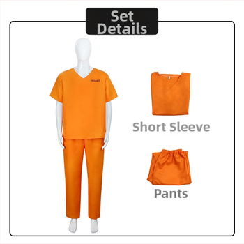 Хелоуин оранжев затворнически костюм за възрастни, затворническа униформа, затворническа униформа, костюм на затворник, ролева игра, детска затворническа униформа