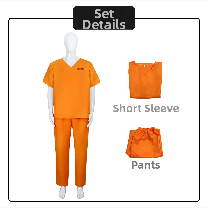 Хелоуин оранжев затворнически костюм за възрастни, затворническа униформа, затворническа униформа, костюм на затворник, ролева игра, детска затворническа униформа