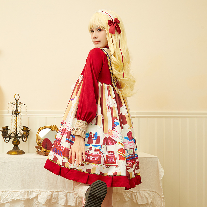 Φόρεμα Λολίτα Πρωτοχρονιάς Popcorn Χαριτωμένο φόρεμα Λολίτα με μακριά μανίκια Χριστούγεννα Πρωτοχρονιά Τέσσερις Εποχές