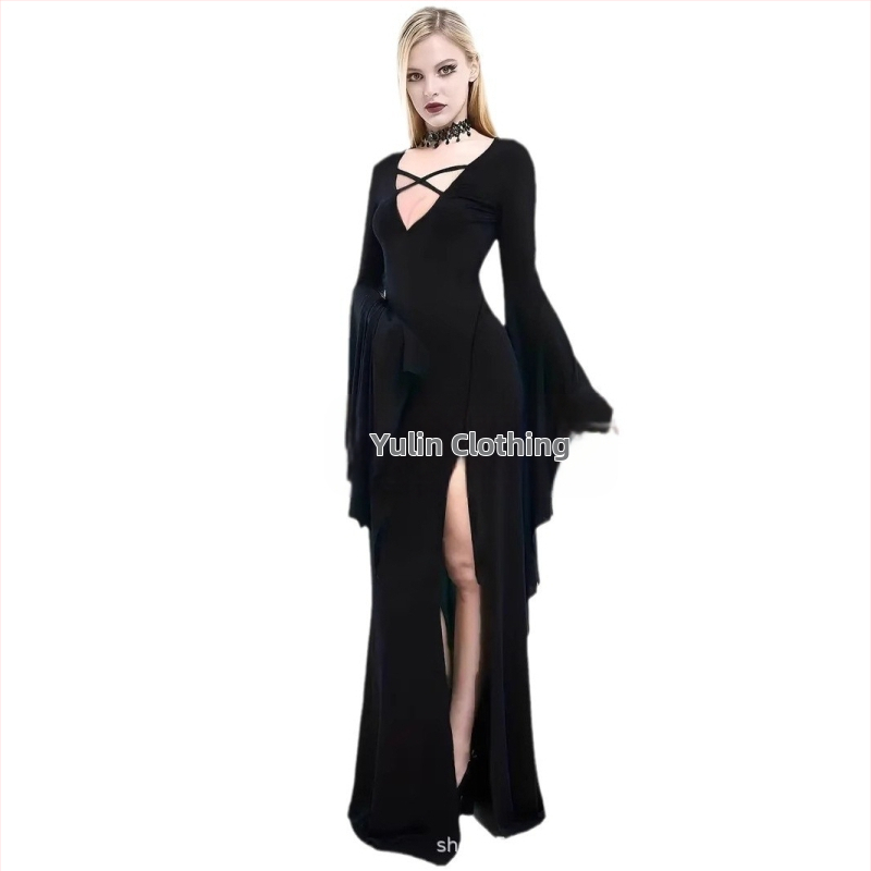 Ευρωπαϊκή και αμερικανική νέα τσάντα για πάρτι με βαθύ ντεκολτέ και V στο γόνατο, σέξι φούστα με ουρά ψαριού, μακρύ φόρεμα