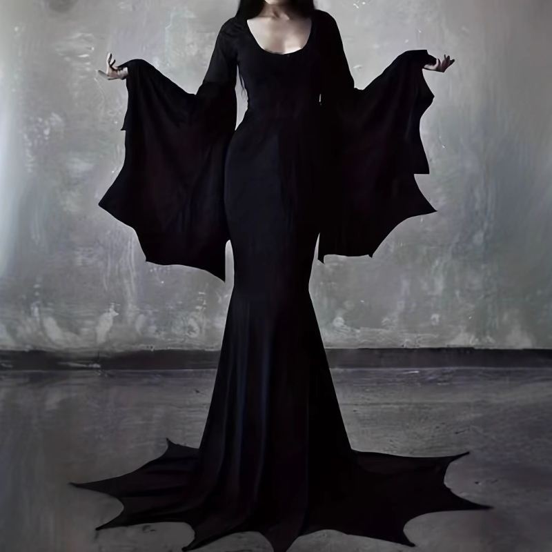 Női kerek nyakú ruha, hosszú, 3/4-es ujjú, vintage gótikus ruha