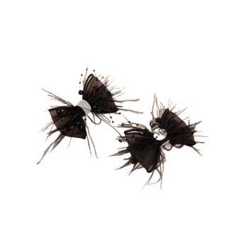 1 τεμάχιο φιόγκο από μονόχρωμο πλέγμα από αεροδυναμικό φτερό με στοίβες χάντρες και κλιπ παπουτσιού με σχέδιο στρας και λουλούδι παπουτσιού