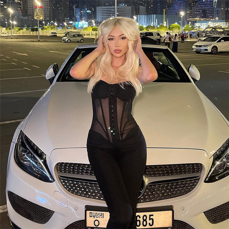 INS európai és amerikai stílusú 2024 tavaszi női ruházat új divatos parittya szexi, mélyen dekoltált, perspektívás karcsúsító overál