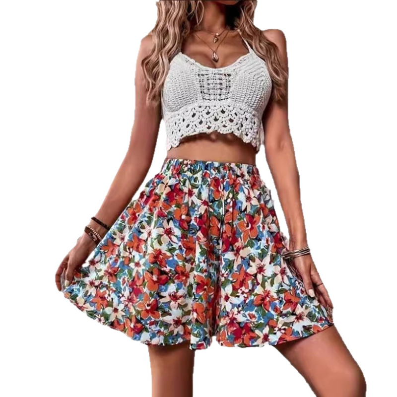 Amazon Ευρωπαϊκά και Αμερικάνικα Φλοράλ Σορτς Γυναικεία Καλοκαίρι 2024 Νέα Μόδα Γυναικεία Σορτς με Στάμπα, Χαλαρά, Casual Σορτς