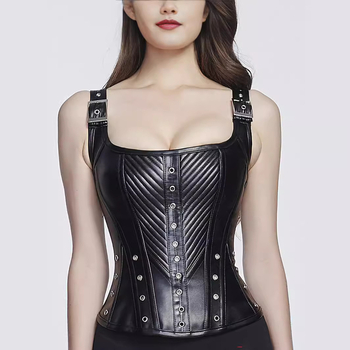 PU ādas vintage gotiskā steampunk gotiskā roka siksniņas korsetes tops