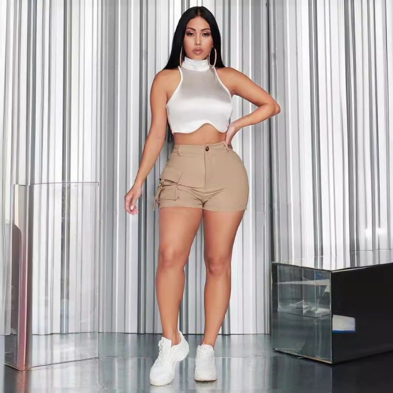 Nyári, határokon átnyúló Amazon új női lezser, szűk szabású, magas derekú, oldalsó zsebes, fedő zsebes nadrág, rövidnadrág, Independent Station 2025