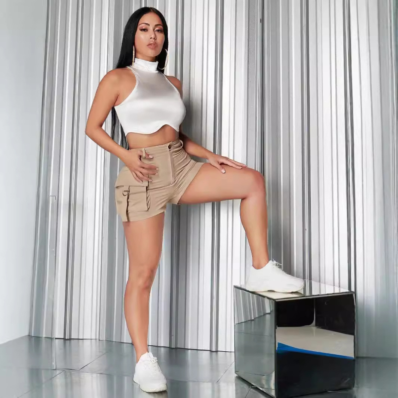 Nyári, határokon átnyúló Amazon új női lezser, szűk szabású, magas derekú, oldalsó zsebes, fedő zsebes nadrág, rövidnadrág, Independent Station 2025