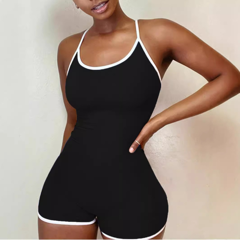 2024 m. „Amazon AliExpress Europe“ ir JAV naujas kontrastingai susiūtas megztas seksualus plonas kombinezonas su petnešomis