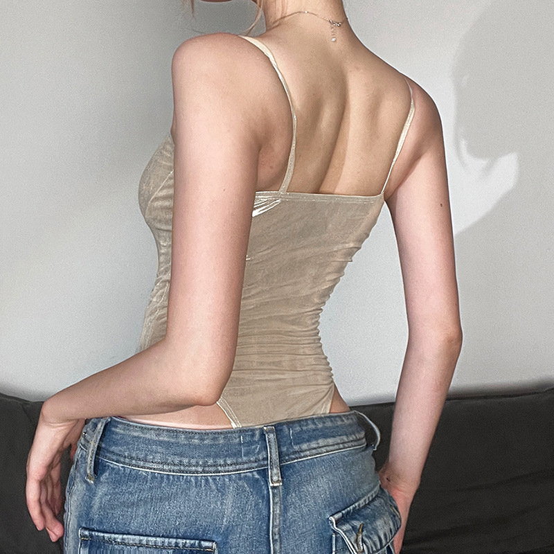 2024 m. europietiško ir amerikietiško stiliaus, tarpvalstybinis, vasarinis, naujas moteriškas, vienspalvis, plonas, gatvės mados, seksualus, be nugaros kombinezonas su dirželiu.