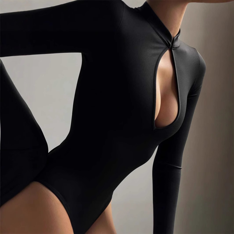 Βελτιωμένη Φόρμα Cheongsam με Γυναικεία Φθινοπωρινή Σέξι Ολόσωμη Φόρμα, Γυναικεία, Σέξι, Λεπτή Τοπ με Μακρυμάνικη Βάση και Κούφιο Στήθος