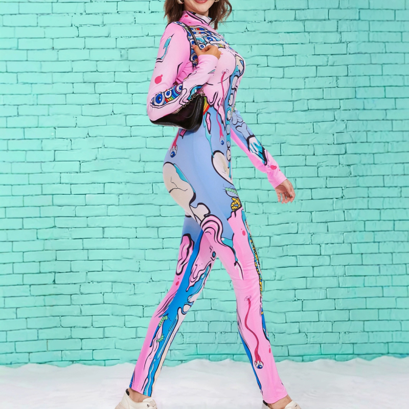 Γυναικεία Στολή Halloween με Ψηφιακή Εκτύπωση, Στενή Γραμμή, Μακρυμάνικη Ολόσωμη Φόρμα, Cosplay, Εμφάνιση