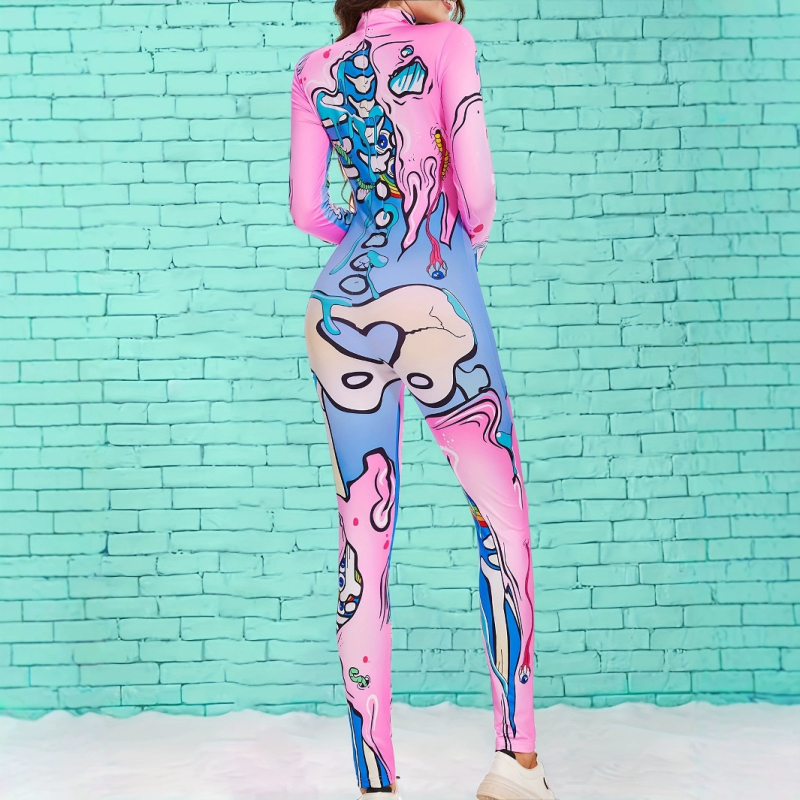 Γυναικεία Στολή Halloween με Ψηφιακή Εκτύπωση, Στενή Γραμμή, Μακρυμάνικη Ολόσωμη Φόρμα, Cosplay, Εμφάνιση