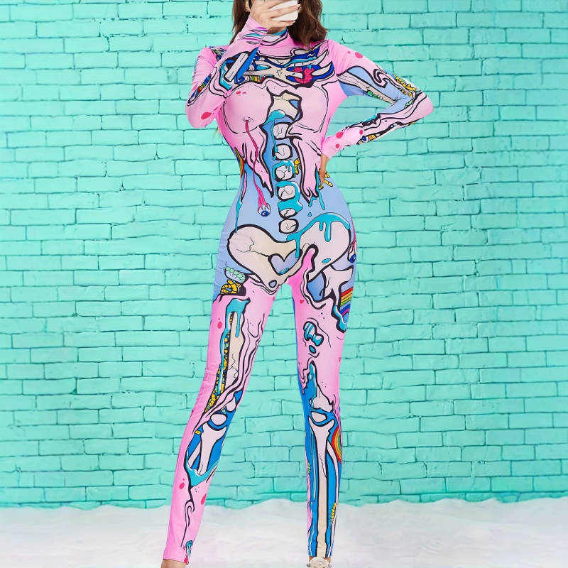 Γυναικεία Στολή Halloween με Ψηφιακή Εκτύπωση, Στενή Γραμμή, Μακρυμάνικη Ολόσωμη Φόρμα, Cosplay, Εμφάνιση