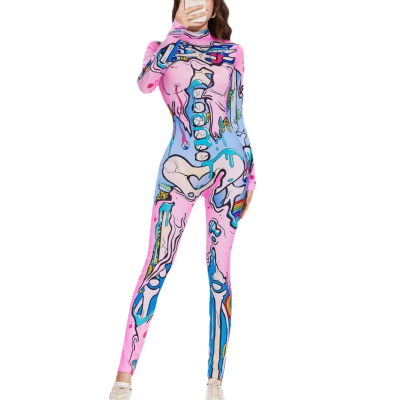 Γυναικεία Στολή Halloween με Ψηφιακή Εκτύπωση, Στενή Γραμμή, Μακρυμάνικη Ολόσωμη Φόρμα, Cosplay, Εμφάνιση