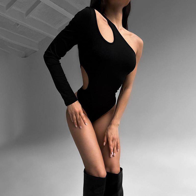 Χειμερινή Νέα Κομψή Ολόσωμη Φόρμα με Ανοιχτό Γιακά και Στενή Μέση, Κομψή, Μονόχρωμη, Νέα Κομψή Ολόσωμη Φόρμα με Ανοιχτό Γιακά και Ανοιχτούς Ώμους, Στενή και Μακρυμάνικη