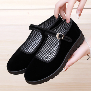 Seni Pekino medžiaginiai batai, moteriški plokščiapadžiai, neslystantys viešbučio darbo batai, etiketo šokių bateliai, juodi sagtimi, laisvalaikio medžiaginiai batai.