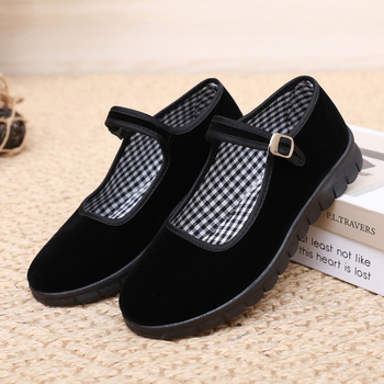 Seni Pekino medžiaginiai batai, moteriški plokščiapadžiai, neslystantys viešbučio darbo batai, etiketo šokių bateliai, juodi sagtimi, laisvalaikio medžiaginiai batai.