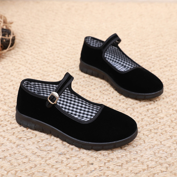 Seni Pekino medžiaginiai batai, moteriški plokščiapadžiai, neslystantys viešbučio darbo batai, etiketo šokių bateliai, juodi sagtimi, laisvalaikio medžiaginiai batai.