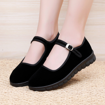 Seni Pekino medžiaginiai batai, moteriški plokščiapadžiai, neslystantys viešbučio darbo batai, etiketo šokių bateliai, juodi sagtimi, laisvalaikio medžiaginiai batai.