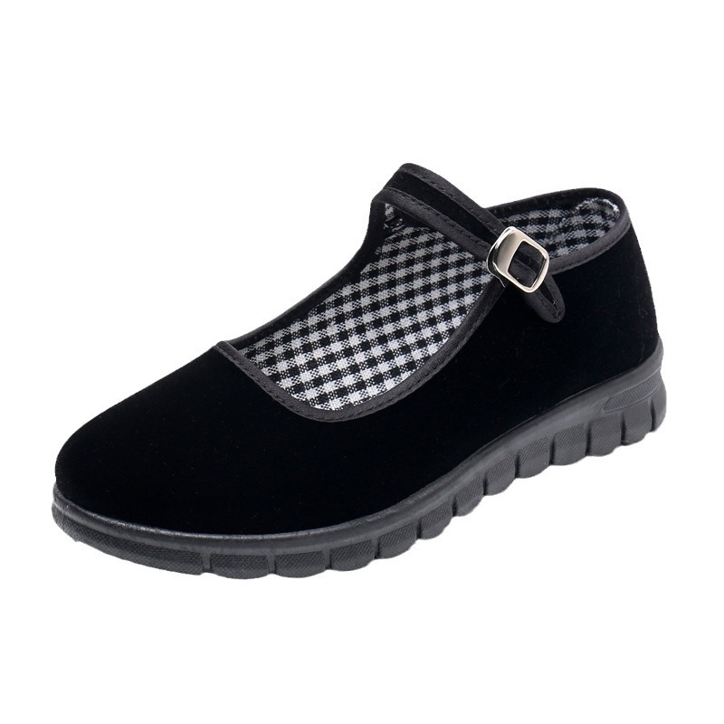 Seni Pekino medžiaginiai batai, moteriški plokščiapadžiai, neslystantys viešbučio darbo batai, etiketo šokių bateliai, juodi sagtimi, laisvalaikio medžiaginiai batai.