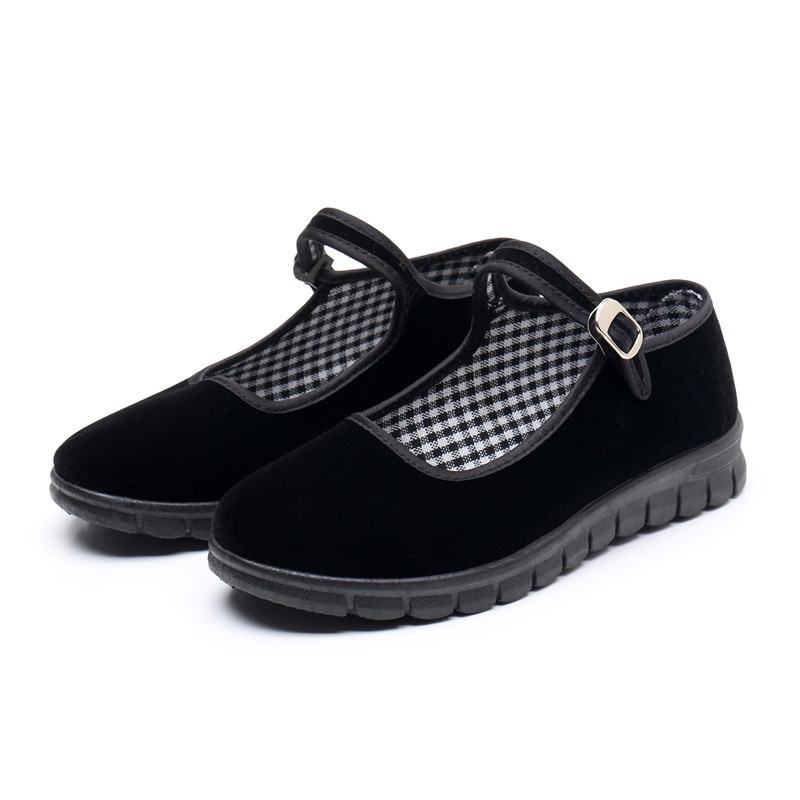 Seni Pekino medžiaginiai batai, moteriški plokščiapadžiai, neslystantys viešbučio darbo batai, etiketo šokių bateliai, juodi sagtimi, laisvalaikio medžiaginiai batai.