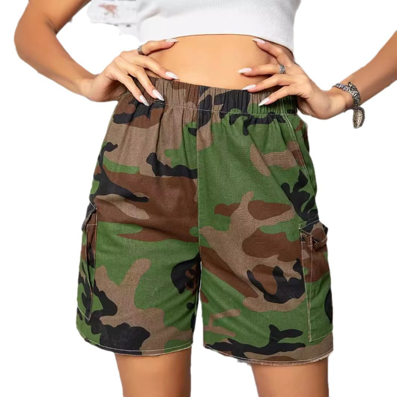 Γυναικεία καλοκαιρινά νέα προϊόντα Aliexpress 2024 Σέξι χαλαρά σορτς καμουφλάζ με πολλές τσέπες και γένια