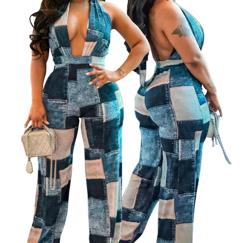 D3258 îmbrăcăminte transfrontalieră pentru femei, europene și americane, toamnă și iarnă, Amazon Denim, salopetă halter la modă, mărime plus, potrivită pentru culori