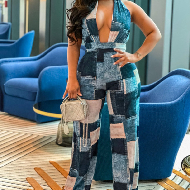 D3258 tarpvalstybiniai moteriški drabužiai iš Europos ir Amerikos rudens ir žiemos „Amazon“ džinsinio audinio, derančio prie petnešų, madingas laisvas plius dydžio kombinezonas