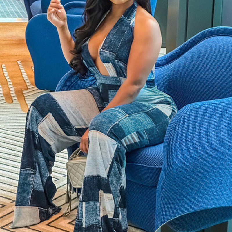 D3258 tarpvalstybiniai moteriški drabužiai iš Europos ir Amerikos rudens ir žiemos „Amazon“ džinsinio audinio, derančio prie petnešų, madingas laisvas plius dydžio kombinezonas