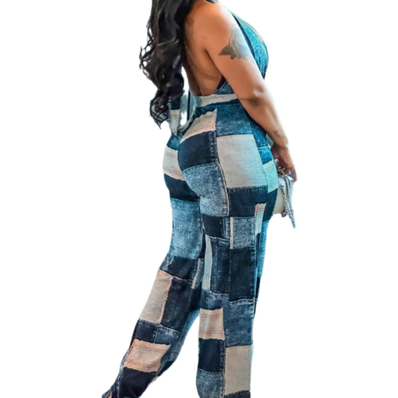 D3258 tarpvalstybiniai moteriški drabužiai iš Europos ir Amerikos rudens ir žiemos „Amazon“ džinsinio audinio, derančio prie petnešų, madingas laisvas plius dydžio kombinezonas