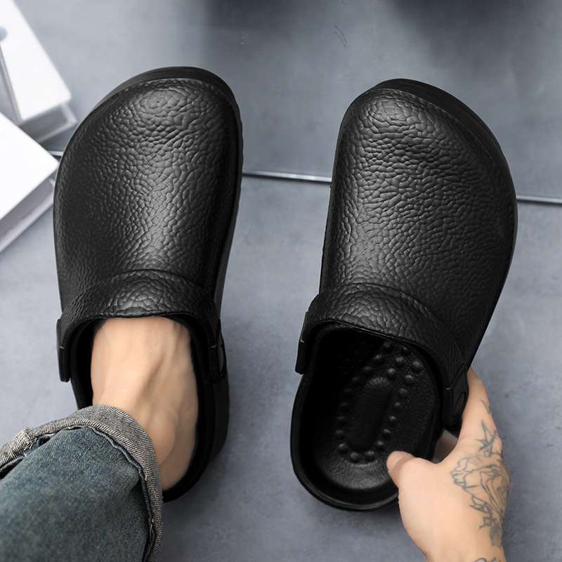 Vienspalviai virėjo batai, vyriški, 2024 m. vasaros, nauji, madingi juodi virtuvės darbo batai, madingi laisvalaikio batai su kulnais.