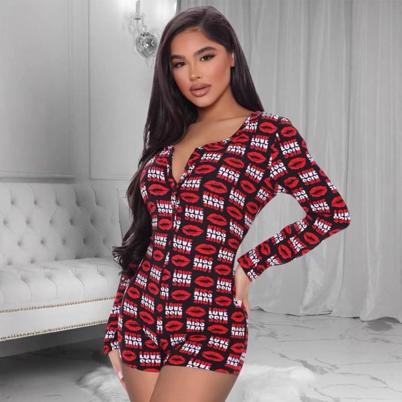 Σέξι, μοντέρνα, casual, τυπωμένη, μακριά μανίκια, ολόσωμη φόρμα με κουμπιά, στενή, γυναικεία ολόσωμη φόρμα