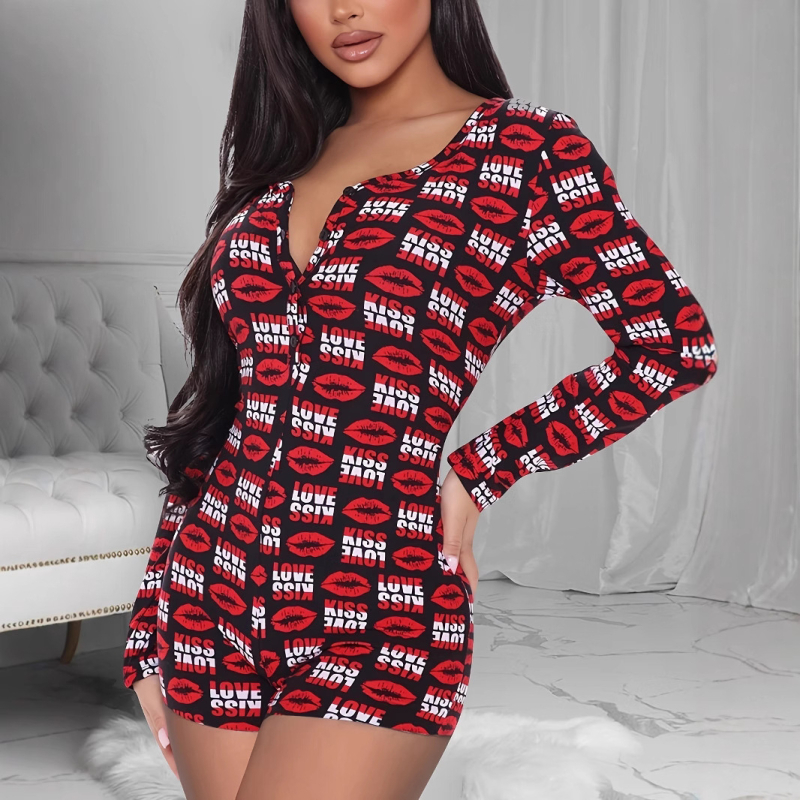 Σέξι, μοντέρνα, casual, τυπωμένη, μακριά μανίκια, ολόσωμη φόρμα με κουμπιά, στενή, γυναικεία ολόσωμη φόρμα