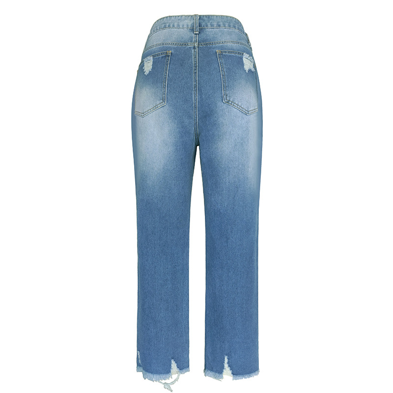 Διασυνοριακό εξωτερικό εμπόριο Amazon, νέα γυναικεία τζιν με σκισίματα, casual, plus size, μπλε παντελόνι με κρανίο