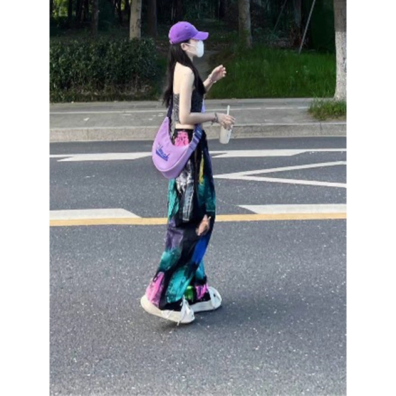 Γυναικεία παντελόνια Street Hip-Hop με ντοπαμίνη, πολύχρωμα, φαρδιά μπατζάκια, καλοκαιρινά, ψηλόμεσα, με κορδόνι, χαλαρά, αδυνατιστικά, μοντέρνα