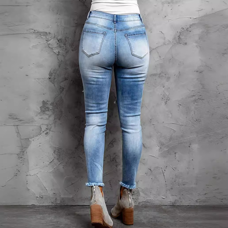 Διασυνοριακός Ανεξάρτητος Σταθμός Amazon 2023 Νέο Ευρωπαϊκό και Αμερικανικό Πλύσιμο Νερού Στενή εφαρμογή Στενή εφαρμογή Σχισμένο παντελόνι από ύφασμα με σκίσιμο στις άκρες Γυναικεία