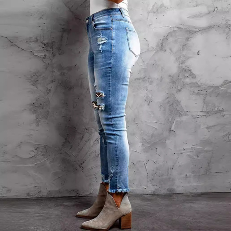 Διασυνοριακός Ανεξάρτητος Σταθμός Amazon 2023 Νέο Ευρωπαϊκό και Αμερικανικό Πλύσιμο Νερού Στενή εφαρμογή Στενή εφαρμογή Σχισμένο παντελόνι από ύφασμα με σκίσιμο στις άκρες Γυναικεία