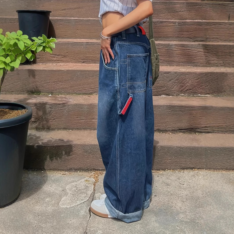 Nanyou Stall Factory Ευρωπαϊκό Στυλ Lo Ιταλικό Στυλ Νέο Ρετρό Πλυμένο Χαλαρό Φαρδύ Παντελόνι Τζιν Μπανάνα με Κουμπιά και Σιλουέτα