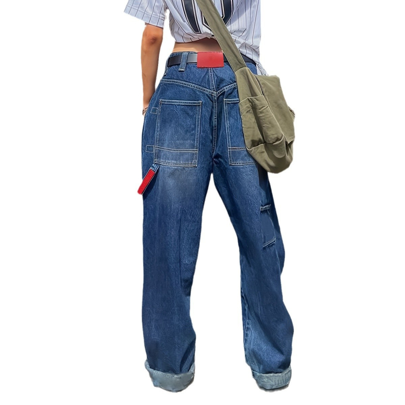 Nanyou Stall Factory Ευρωπαϊκό Στυλ Lo Ιταλικό Στυλ Νέο Ρετρό Πλυμένο Χαλαρό Φαρδύ Παντελόνι Τζιν Μπανάνα με Κουμπιά και Σιλουέτα