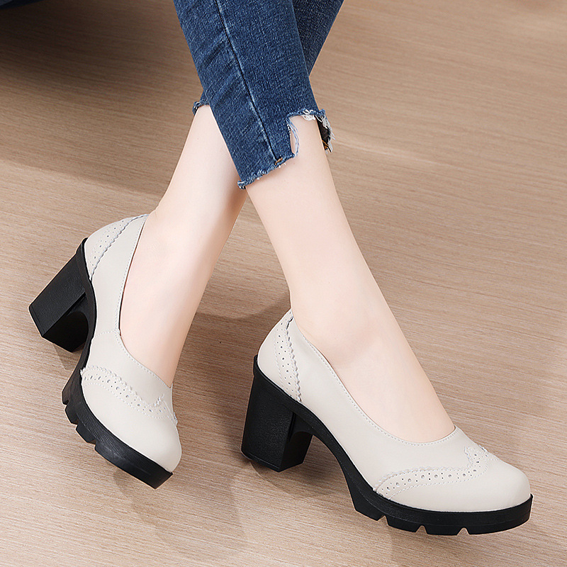 Γυναικεία Παπούτσια Brock με Χοντρό Τακούνι, Δερμάτινα Παπούτσια Leg