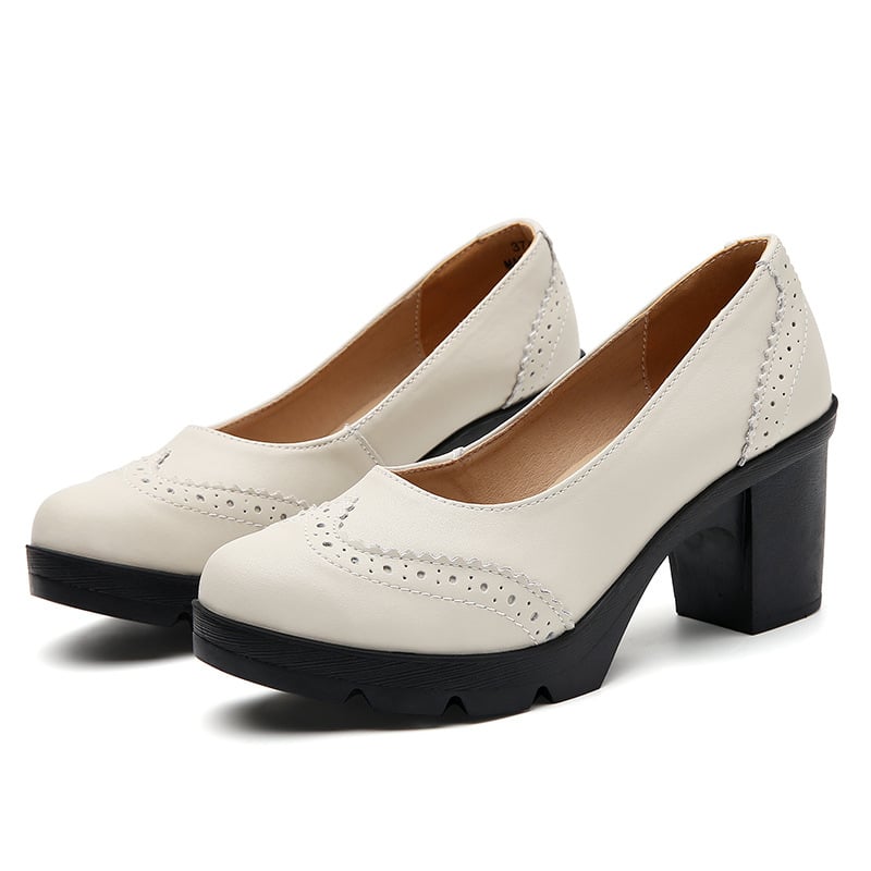 Γυναικεία Παπούτσια Brock με Χοντρό Τακούνι, Δερμάτινα Παπούτσια Leg