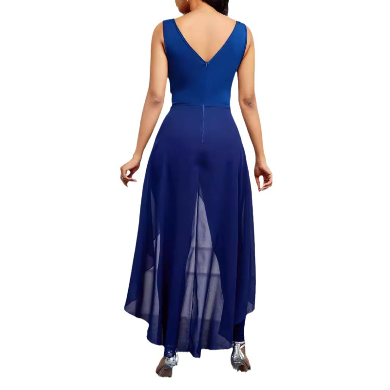 Διασυνοριακές εκρήξεις Εξωτερικό εμπόριο Γυναικεία μόδα Αντίθεση δαντέλα ραφές Σέξι αμάνικο στρογγυλή λαιμόκοψη Ψεύτικο παντελόνι δύο τεμαχίων στενή εφαρμογή