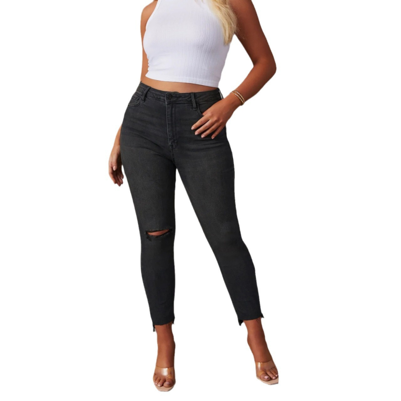 Ευρωαμερικανικό Ελαστικό Τζιν 2024 Νέο Ψηλόμεσο, Αναπνεύσιμο, Ευέλικτο, Μικρό Παντελόνι για Πέλματα, Μοντέρνο, Πλενόμενο Τζιν με Κρόσσια