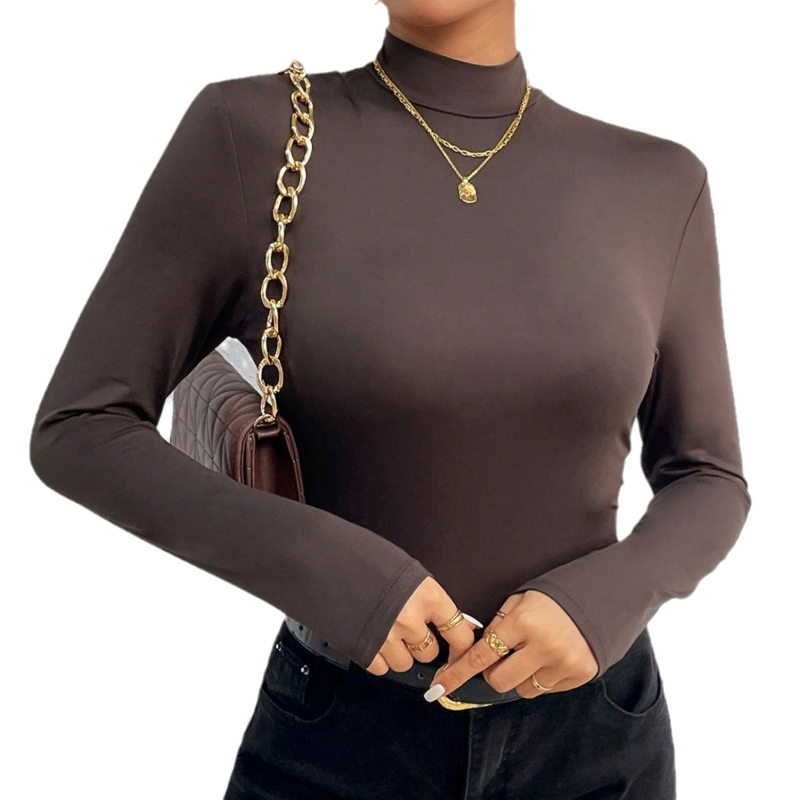 Poolkaelusega naiste alläärega särk, kevad- ja sügishooaja pikkade varrukatega alläärega särk, kitsas ühes tükis T-särk, moodne ja mitmekülgne T-särk, kitsas lõige