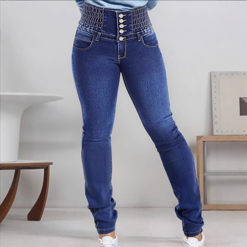 2024 Ευρώπη και Ηνωμένες Πολιτείες διασυνοριακά νέα ψηλόμεσα slim slim σέξι casual μόδα ελαστικό κουμπιά σειρά γυναικείο τζιν παντελόνι